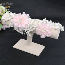 TOPQUEEN S498 Maternity Sash Belt for Baby Shower Pink Thin Belt Dress Wedding Dress Belt with Pearls and Flowers for Bridesmaid 2024 - buy cheap