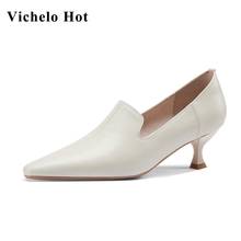 Vichelo Hot new genuine leather pointed toe strange style office lady gentlewomen dress cozy Korean girl slip on women pumps L40 2024 - buy cheap