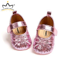 Sapatos de princesa com lantejoulas, calçados para bebês e meninas, com laços bonitos brilhantes e antiderrapantes 2024 - compre barato