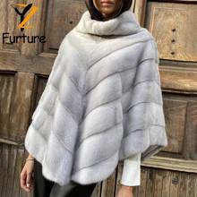 Woman Whole Skin Mink Fur Stand Collar Shawl Winter Warm Layered Design Solid Color Sleeveless Cloak Real Mink Fur Caot MKW-467 2024 - buy cheap