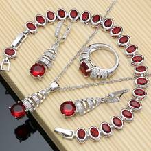 Bridal Jewelry Sets Red Stone Elegant 925 Sterling Silver For Women Earrings Ring Dropshipping Necklace Set Fashion Gift Jewelry 2024 - buy cheap