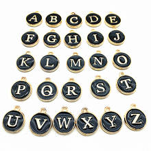 26 pçs 12*15mm redondo esmalte alfabeto encantos cor letra capital contas pingentes iniciais liga jóias fazendo acessórios diy 2024 - compre barato