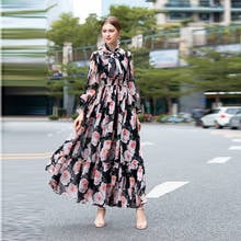 QUALITY Newest HIGH Fashion 2021 Designer Runway Maxi Dress Women's Long Sleeve Gorgeous Rose Print Long Dress 2024 - buy cheap