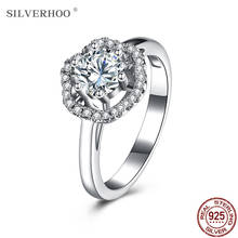 SILVERHOO Women Rings Sterling Silver 925 Jewelry Flower Shape Shining Large 5A+ Cubic Zirconia Engagement Ring Luxury Gift Best 2024 - buy cheap