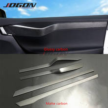 4pcs Glossy & Matte Real Carbon Fiber For Tesla Model X 2016-2019 Car Inner Door Strip Panel Decoration Protection Trim 2024 - buy cheap