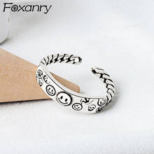 Foxanry 925 Stamp Vintage Handmade Rings for Women Trendy Simple Smiley Face Chian Thai Silver Bride Jewelry Gifts 2024 - buy cheap