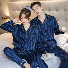 SLPBELY Couple Pajamas Set Homewear Spring Faux Silk Satin Striped Long Sleeve Men And Women Pyjamas Lovers Sleepwear Nightwear 2024 - buy cheap