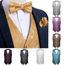Men's Silver Gold Black Paisley Classic Party Wedding Jacquard Waistcoat Vest Pocket Square Tie For Suit Tuxedo DiBanGu 2024 - buy cheap