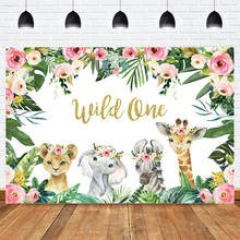 Animal Wild One Jungle Birthday Party Photo Background Newborn Baby Shower Banner Photography Backdrop Pink Flower Green Leaves 2024 - buy cheap