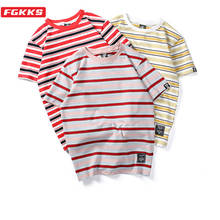 FGKKS-camisetas informales para hombre, camisa a rayas de Hip Hop, de algodón, de manga corta 2024 - compra barato