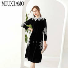 MIUXIMAO 2021 Spring  Summer Women New  Diamonds Flower Long Sleeve Elegant SlimVelvet Casual Midi Dress Vestidos 2024 - buy cheap