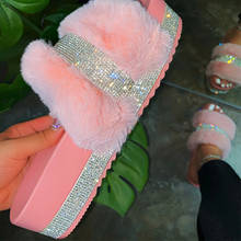 2020 Women Fur Slippers Summer Home Flat Fur Slides For Women Big Size 43 Fluffy Female Shoes Glitter Indoor Women' Casual Shoes 2024 - buy cheap