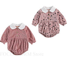 Cute Newborn Baby Girl Long Sleeve Peter Pan Collar Floral Corduroy Bodysuit Jumpsuit Autumn Clothes 0-24M 2024 - buy cheap