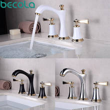 BECOLA Black Basin faucet deck bathroom faucet installation White hole 3 double handle copper Chrome hot and cold water tap 2024 - buy cheap