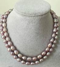 free shipping >>>>>Beautiful 2row 17"18" 9-10mm natural purple baroque FW pearl necklace & Shell Flower Clasp 2024 - buy cheap