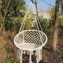 Safe Beige Hanging Hammock Chair Swing Rope Outdoor Indoor Bar Garden Seat Lazy Chair Collapsible Garden No Sticks Dropshipping 2024 - buy cheap