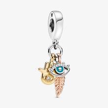 100% Real 925 Sterling Silver Hamsa, All-seeing Eye & Feather Spirituality Dangle Charms Beads Fit Pandora Bracelet DIY Jewelry 2024 - buy cheap