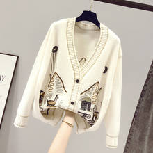 2021 Autumn Winter Women Cardigan Warm Knitted Sweater Jacket Cartoon House Fashion Cardigans Coat Lady Loose V Neck Knitwear 2024 - buy cheap