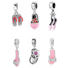 Hot 925 Sterling Silver Fairy shoes Shape Pink Enamel Pendant Bead Jewelry making Fit Original LYNACCS Charms Diy Women Bracelet 2024 - buy cheap