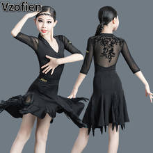 New Girls Black Latin Dance Dress Fringe Ballroom Tango Dance Costume Child Competition Salsa Cha Cha Professional Costumes 2024 - buy cheap