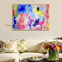 Best art blue purple yellow pink abstract oil painting canvas handmade painting home decoration oil painting artwork 2024 - buy cheap