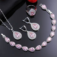 Conjunto de joias femininas com zircônia cúbica, 4 peças, à prova d'água, cor rosa, joias para casamento fs94 2024 - compre barato