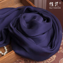 Cachecol de seda feminino azul escuro, cachecol de seda natural, macio, elegante, longo, chales, feminino, sólido, 100% 2024 - compre barato