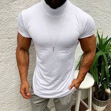 Men T-shirt Casual Summer Solid Color Short Sleeve Turtleneck Silm Tops Blouse Shirts Tshirt Streetwear Tops 2020 Free Shipping 2024 - buy cheap