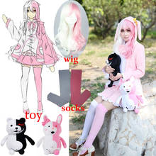 Danganronpa 2 Monomi Pink White Rabbit Uniform Dress Outfit Anime Cosplay Costumes Dangan Ronpa White Pink Mix Synthetic Hair 2024 - buy cheap