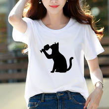 2019 Top Quality Cotton Summer Fashion Women T Shirt Drink Cat Wine T-shirt Printed Short Sleeve O Neck Casual Plus Size 2024 - buy cheap