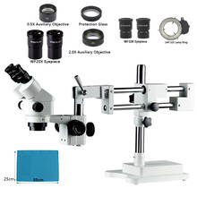 Microscopio estéreo Binocular con Zoom 7X-45X, soporte de microscopio de doble eje + luz LED 144 + lente 0.5X 2.0X + lente WF20X/10 oculares 2024 - compra barato