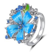 Ladies Elegant Jewelry Flower Leaf Silver Color Rings for Women Exquisite Crystal Inlay Banquet Bohemia Enamel Jewelry Gift 2024 - buy cheap
