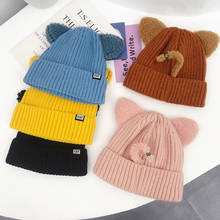 Lovely Soft Cute Bear Ear Wool Cap Autumn and Winter Warm Ear Protection Knitted Hat Cartoon Age-Reducing Pullover Hat for Women 2024 - buy cheap