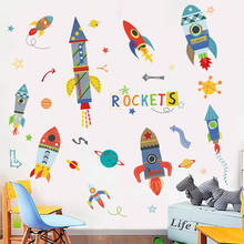 Pegatinas de pared de cohete de dibujos animados para habitaciones de niños, niño y niña, decoración de guardería, estética DIY, papel tapiz de vinilo, pegatinas de arte 2024 - compra barato