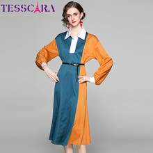 TESSCARA Women Spring & Autumn Elegant Satin Dress Festa High Quality Office Party Robe Femme Vintage A-Line Designer Vestidos 2024 - buy cheap