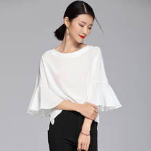 White 100% Silk Blouse Women T Shirt Spring Summer Soft Top Lady  Fashion V-neck  Three-Quarter Sleeve Real Silk Shirt Tops Blo 2024 - buy cheap