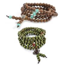 Collar de madera de 8mm, sandalia verde tibetana, cuentas con nuevo 108, cuentas de oración budista de sándalo, collar de pulsera de Mala, 108 Uds. 2024 - compra barato