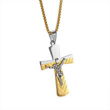 Jesus Cross Pendant Necklaces for Men Boy Stainless Steel Chain Link Necklace Christian Religious Male Jewelry 2024 - buy cheap