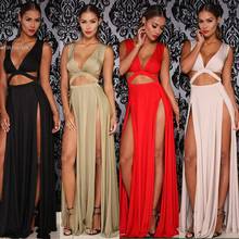 2021 Women Sexy Sleeveless V-neck High Slit Hollow Out Bodycon Bandage Dress for NightClub Party Long Wrap Maxi Dress Vestido u2 2024 - buy cheap