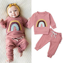 0-3T Newborn Kid Baby Girl Spring Clothes set Rainbow Print Long Sleeve Tops Ruffle Leggings Pants suit Cute Sweet Warm Outfit 2024 - buy cheap