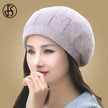 FS Winter Beret Hat Women Knitted Rabbit Fur Beanie Hats Thick Warm Skullies Ladies Female Wool Caps Girls Gorros Black White 2024 - buy cheap