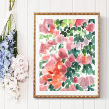 Abstract Flowers Painting Prints Pink and Green Beautiful Watercolour Floral Poster Canvas Print Picture Living Room Home Decor 2024 - buy cheap