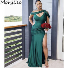 Green Bridesmaid Dresses African Mermaid Sweep Train Side Slit Silk Satin Pleated Wedding Party Bridesmaid Dresses Lace Up Back 2024 - buy cheap