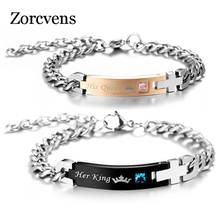 Pulseiras estilosas diy king e sua rainha casal, com pedra de cristal, charme de bracelete de casamento para mulheres e homens 2024 - compre barato