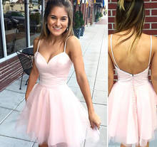 Cheap Short Pink Prom Dress Spaghetti Straps Backless Juniors Sweet 15 Graduation Cocktail Party Dress Plus Size 2024 - buy cheap