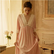 Women's Lolita Dress Pink Princess Sleepshirts Vintage Deep V Neck Nightgowns.Victorian Ladies Lace Nightdress Lounge Sleepwear 2024 - buy cheap
