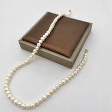 Collar de perlas blancas de agua dulce de 6mm para mujer, collar con broche magnético lleno de oro de 14K, perlas con cuentas, collar clásico elegante 2024 - compra barato