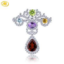 Hutang Natural Gemstone Multi-Color Women's Brooch 2.95 Carats Garnet Amethyst Peridot Elegant Classic Jewelry Design for Gifts 2024 - buy cheap