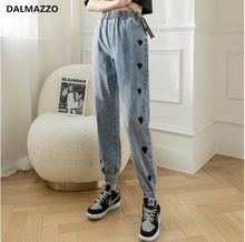 High Waist Students Print Push up Denim Pants New Spring Elastic Waist Casual Harem Pants Jeans for Women 2024 - buy cheap