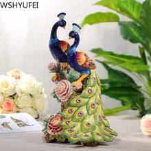Decoração de pavão de casal wshyufei boa sorte, figuras de animais, ornamento para sala de estar, escritório, artesanato em cerâmica, presente de casamento 2024 - compre barato